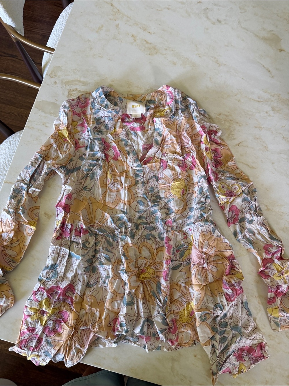 Anthropologie Floral Ruffle Open-Front shirt in Pink, Yellow & Blue